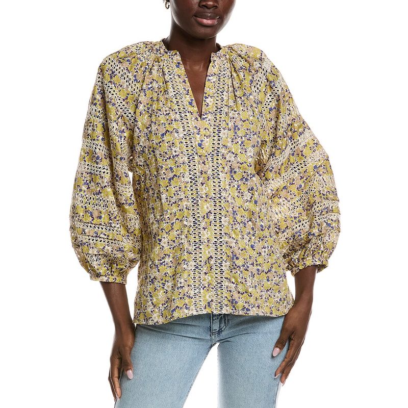 Maje Womens Embroidered Top, Yellow